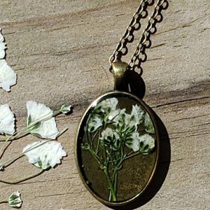 Real Flower Necklace Art Piece Unique Special Gift Chic Bohemian Floral Handmade